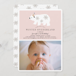 Invitation Ours polaire Hiver Onederland Photo pk 1er Anniver