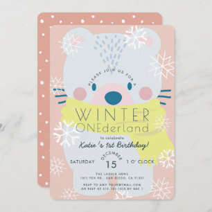 Invitation Ours polaire Hiver Onederland rose 1er anniversair