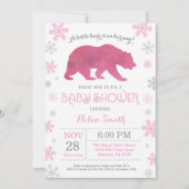 Invitation Ours polaire Hiver rose Fille Baby shower Flocon d (Devant)