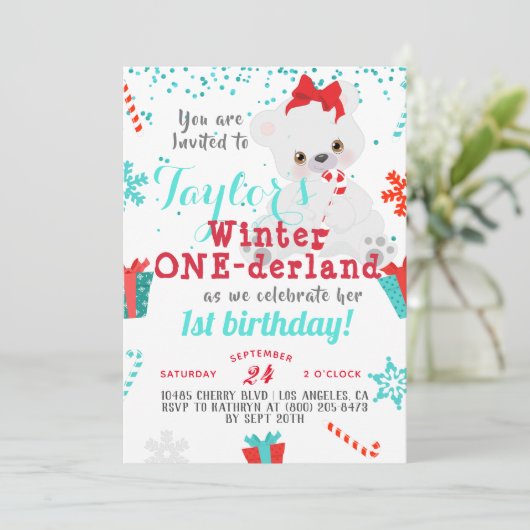 Invitation Ours polaire Hiver Un derland Anniversaire Invitat (Debout devant)