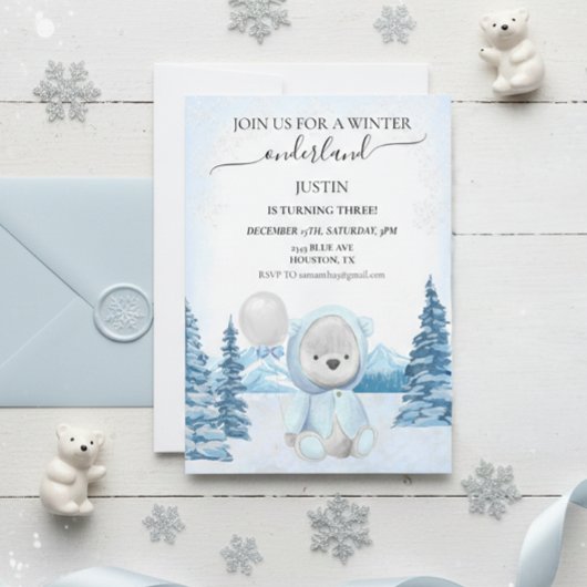 Invitation Ours polaire Noël un premier anniversaire hiver