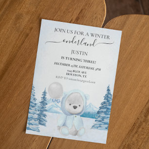 Invitation Ours polaire Noël un premier anniversaire hiver