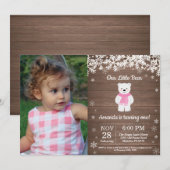 Invitation Ours Polaire Rustique Hiver Fille Anniversaire Pho (Devant / Derrière)