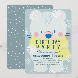 Invitation Ours polaire Scarf hiver Snowflakes Bleu Anniversa