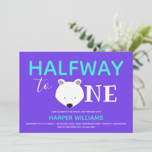 Invitation Ours polaire Six Mois Bébé Demi-Anniversaire Invit (Debout devant)