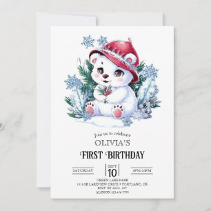 Invitation Ours polaire Snowflake 1er anniversaire numérique