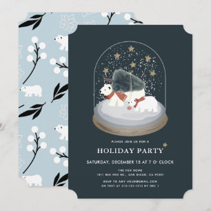 Invitation Ours polaires Globe des neiges Marine Blue Holiday