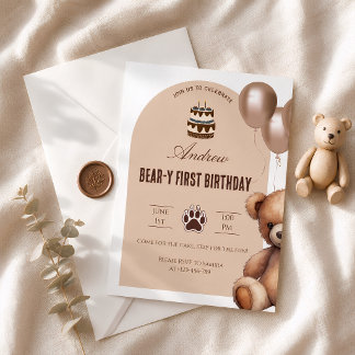 Invitation Ours pour le premier anniversaire Thème Ours en pe