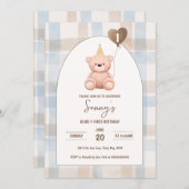 Invitation Ours premier anniversaire 1er parti Boho minimal O (Devant / Derrière)