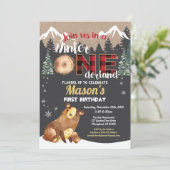Invitation Ours premier anniversaire hiver onderland flannel (Debout devant)