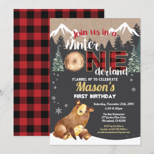 Invitation Ours premier anniversaire hiver onderland flannel 