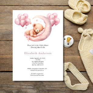 Invitation Ours rose dormant dans des ballons de lune Baby Sh
