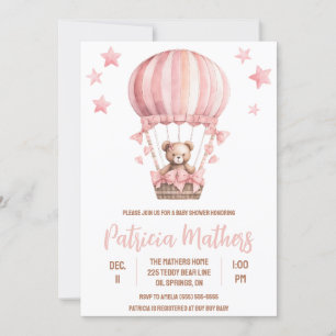 Invitation Ours rose et Brown dans le Baby shower de ballon à