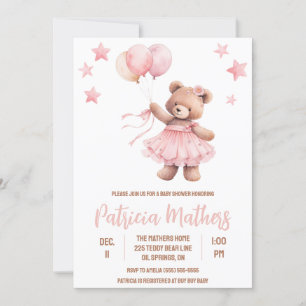 Invitation Ours rose et Brown dans le Baby shower de ballon à