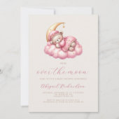 Invitation Ours Rose Fille Code QR Baby Shower Lune (Devant)