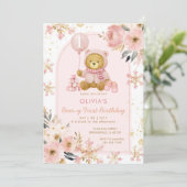 Invitation Ours rose Hiver Flacon de neige Beary Premier anni (Debout devant)