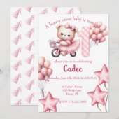 Invitation Ours rose lors de l'anniversaire BIcycle (Devant / Derrière)