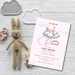 Invitation Ours rose Nous sommes sur le nuage neuf Baby showe