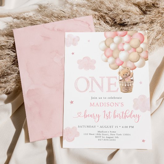 Invitation Ours rose Teddy Béaire Béaire Premier anniversaire