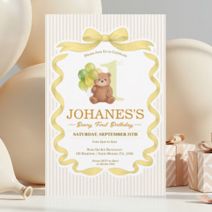 Invitation Ours Ruban Doré Bande Beary Premier Anniversaire