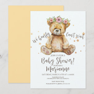 Invitation Ours rustique Baby Shower Fille Floral