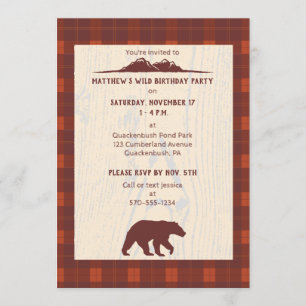 Invitation Ours Rustique Plaid et fête d'anniversaire de la m