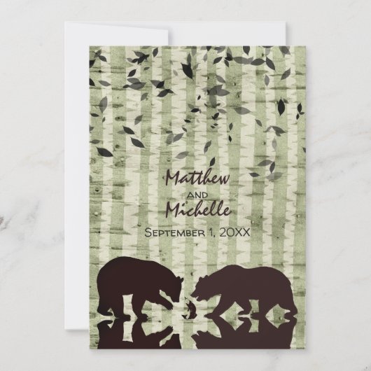 Invitation Ours rustiques de bois Pêche, Mariage de bouleaux (Devant)
