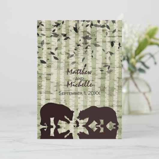 Invitation Ours rustiques de bois Pêche, Mariage de bouleaux (Debout devant)
