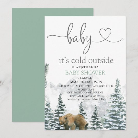 Invitation Ours Sauvage Bébé Son Froid Baby shower Extérieur (Devant / Derrière)