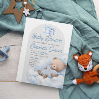 Invitation Ours Sleepy Aquarelle bébé garçon douche Invitatio