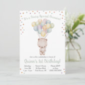 Invitation Ours spécial Beary avec ballons fête d'anniversair (Debout devant)