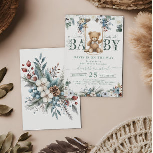 Invitation Ours Sur Le Chemin Botanique Sage Baby shower Vert
