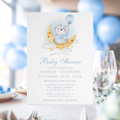 Invitation Ours Sur Lune Aquarelle Baby shower Garçon rayé