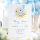 Invitation Ours Sur Lune Aquarelle Baby shower Garçon rayé