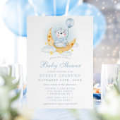 Invitation Ours Sur Lune Aquarelle Baby shower Garçon rayé