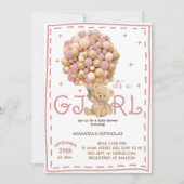 Invitation Ours Teddy Avec Ballons Rose Baby Girl Douche (Devant)