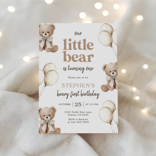 Invitation Ours Teddy Boho Son Premier 1er Anniversaire Fête