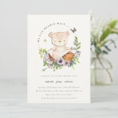 Invitation Ours Teddy Mignonne Dans Panier Fleur Baby shower  (Debout devant)