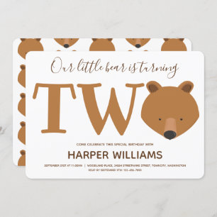 Invitation Ours tournant deux animaux deuxième anniversaire