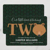 Invitation Ours Tourne deux pins Deuxième anniversaire (Devant / Derrière)