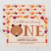 Invitation Ours Tourne un animal d'automne premier anniversai (Devant / Derrière)