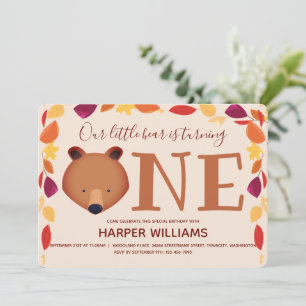 Invitation Ours Tourne un animal d'automne premier anniversai