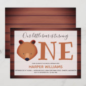 Invitation Ours Tourne un animal de bois premier anniversaire (Devant / Derrière)