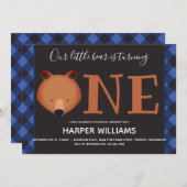 Invitation Ours Tourne un bison bleu Plaid premier anniversai (Devant / Derrière)