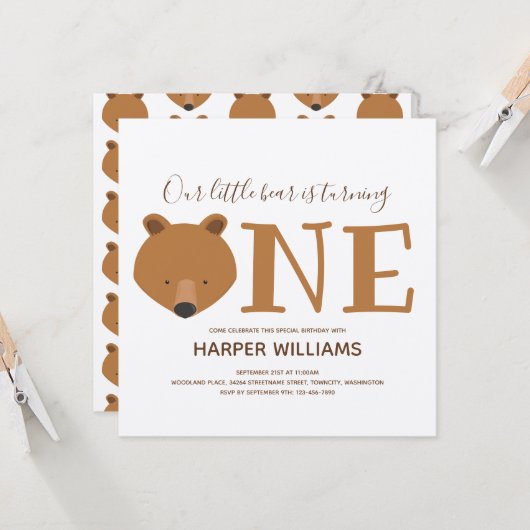 Invitation Ours Turner un animal d'argent premier anniversair (Devant/Arrière en situation)