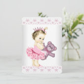 Invitation Ours Tutu Princess Baby shower rose Teddy (Debout devant)