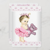Invitation Ours Tutu Princess Baby shower rose Teddy (Devant / Derrière)
