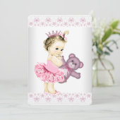 Invitation Ours Tutu Princess Baby shower rose Teddy (Debout devant)