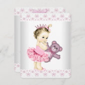 Invitation Ours Tutu Princess Baby shower rose Teddy (Devant / Derrière)