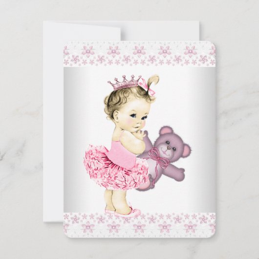 Invitation Ours Tutu Princess Baby shower rose Teddy (Devant)